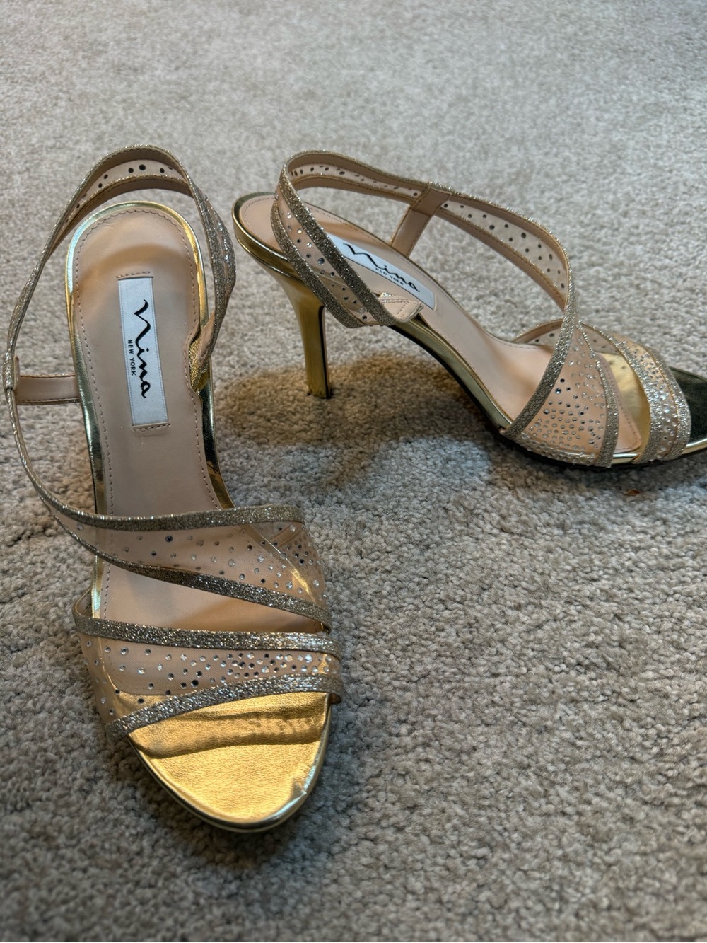 Nina Gold Rhinestone Strappy High Heel Sandals